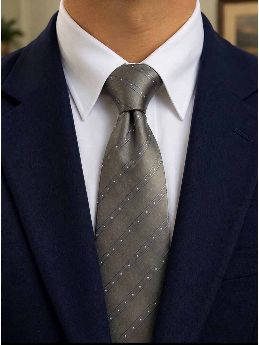 Franco Rossi Italy 100% Silk Necktie Gray Blue Stripe Dot Pattern Tie